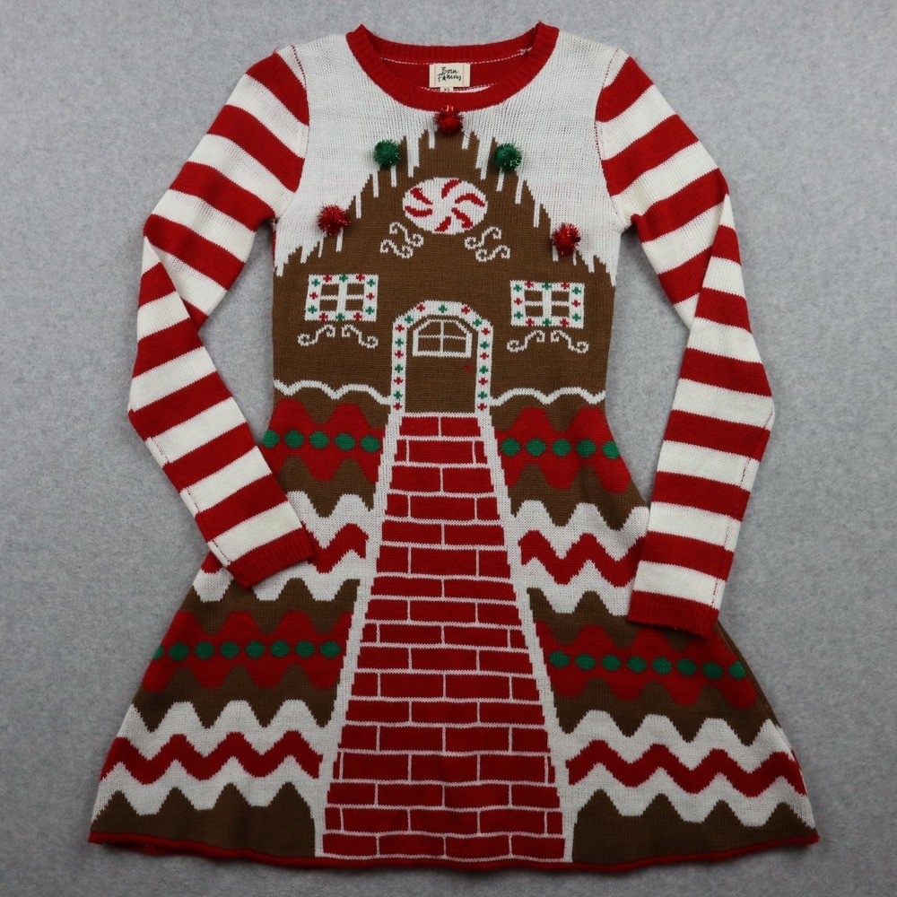 Born Famous Dress Womens XS Gingerbread House Christmas Sweater Knit Long Sleeve
